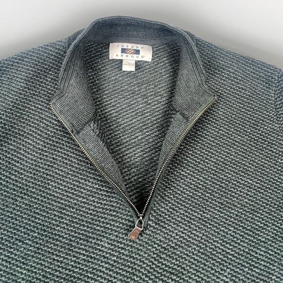 Joseph Abboud Mens L Gray Merino Wool Blend Quarter Zip Sweater Textured Knit - Picture 3 of 8